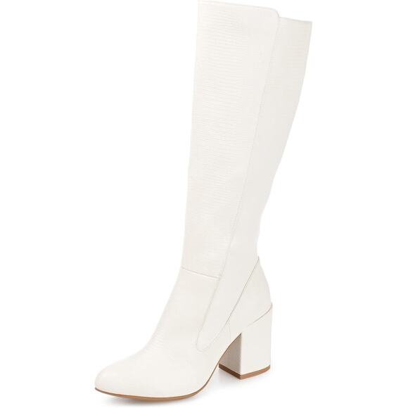 Journee Collection Tavia Block Heel Riding Boots Size US 9 Extra Wide Calf White - Picture 1 of 4